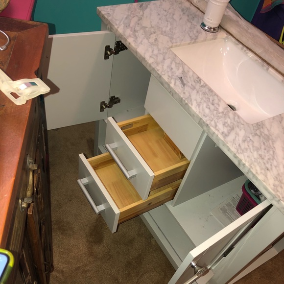 White Addison Vanity w/ Carrara Marble Vanity Top - Picture 2 of 2